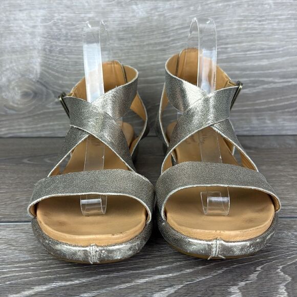 Korks by Kork Ease Erigon Gold Leather Women’s Sz 8M Slingback Buckle Sandals - Picture 2 of 12